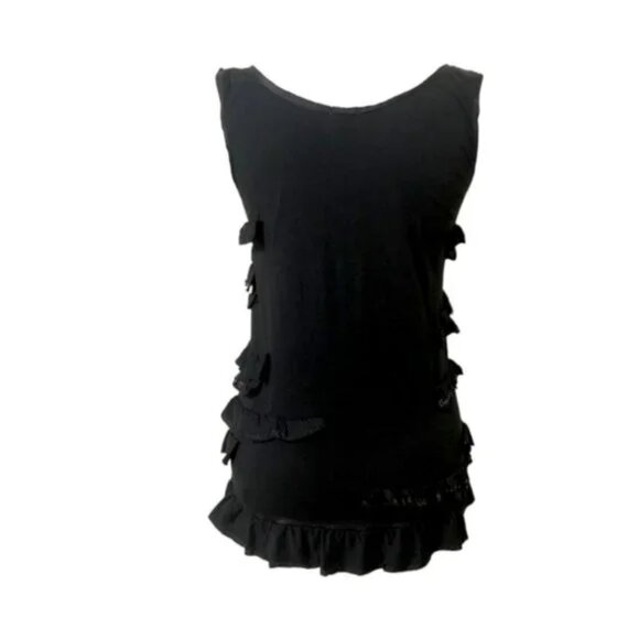 J. Crew Layering Black Tiered Ruffle Sequins Scoop Neck Tee Tank Top Blouse XS - Picture 4 of 7